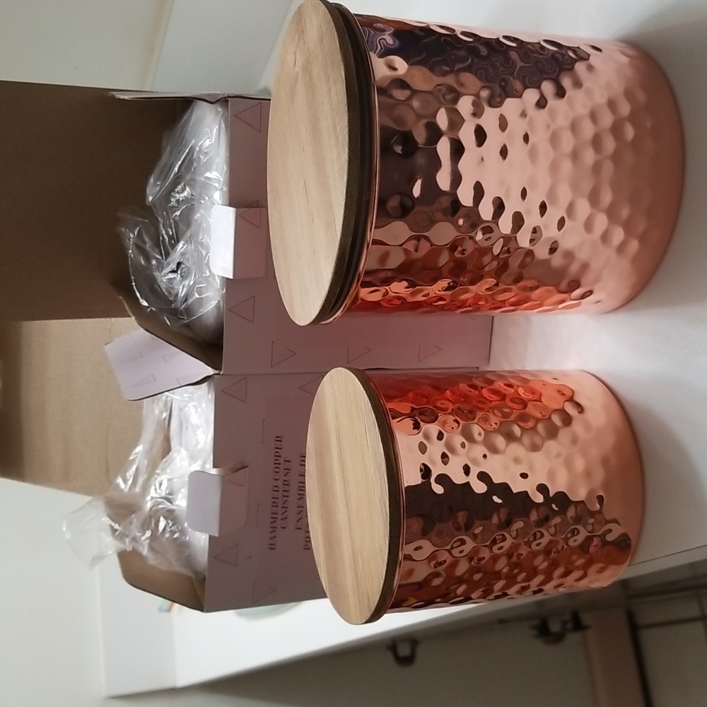 Uncommon James hammered copper canister set